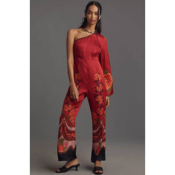 Farm Rio One-Shoulder Satin Jumpsuit - New XL